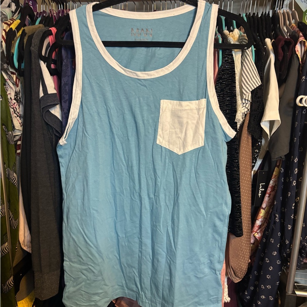 Boohoo Blue and White Tank Top Casual Style